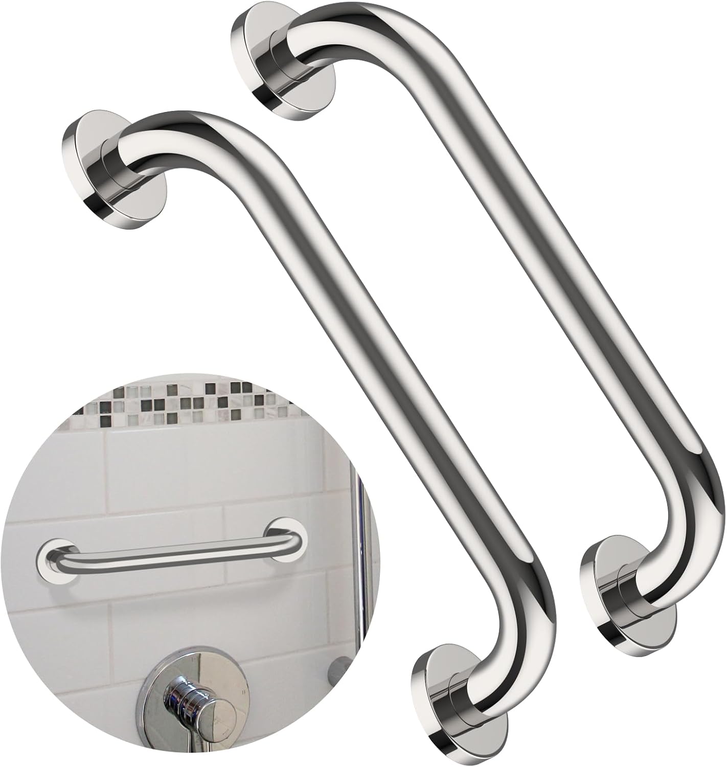 2 Pack 12 Inch Shower Grab Bar, ZUEXT Chrome Stainless Steel Bathroom Grab Bar, Shower Handle, Bathroom Balance Bar, Safety Hand Rail Support - Handicap, Elderly, Injury, Senior Assist Bath Handle