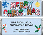 Merry Christmas Fun Graphic Letters Candy Bar Wrapper - set of 36