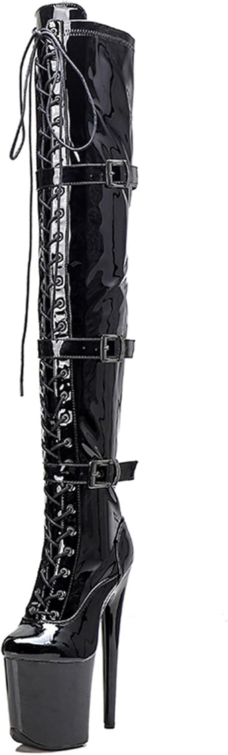 WUXIN H&P Women's 8 in Platform Thigh High Heel Boots, Over The Knee Plus Size, Exotic Pole Shoes Stiletto