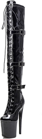 WUXIN H&P Women's 8 in Platform Thigh High Heel Boots, Over The Knee Plus Size, Exotic Pole Shoes Stiletto