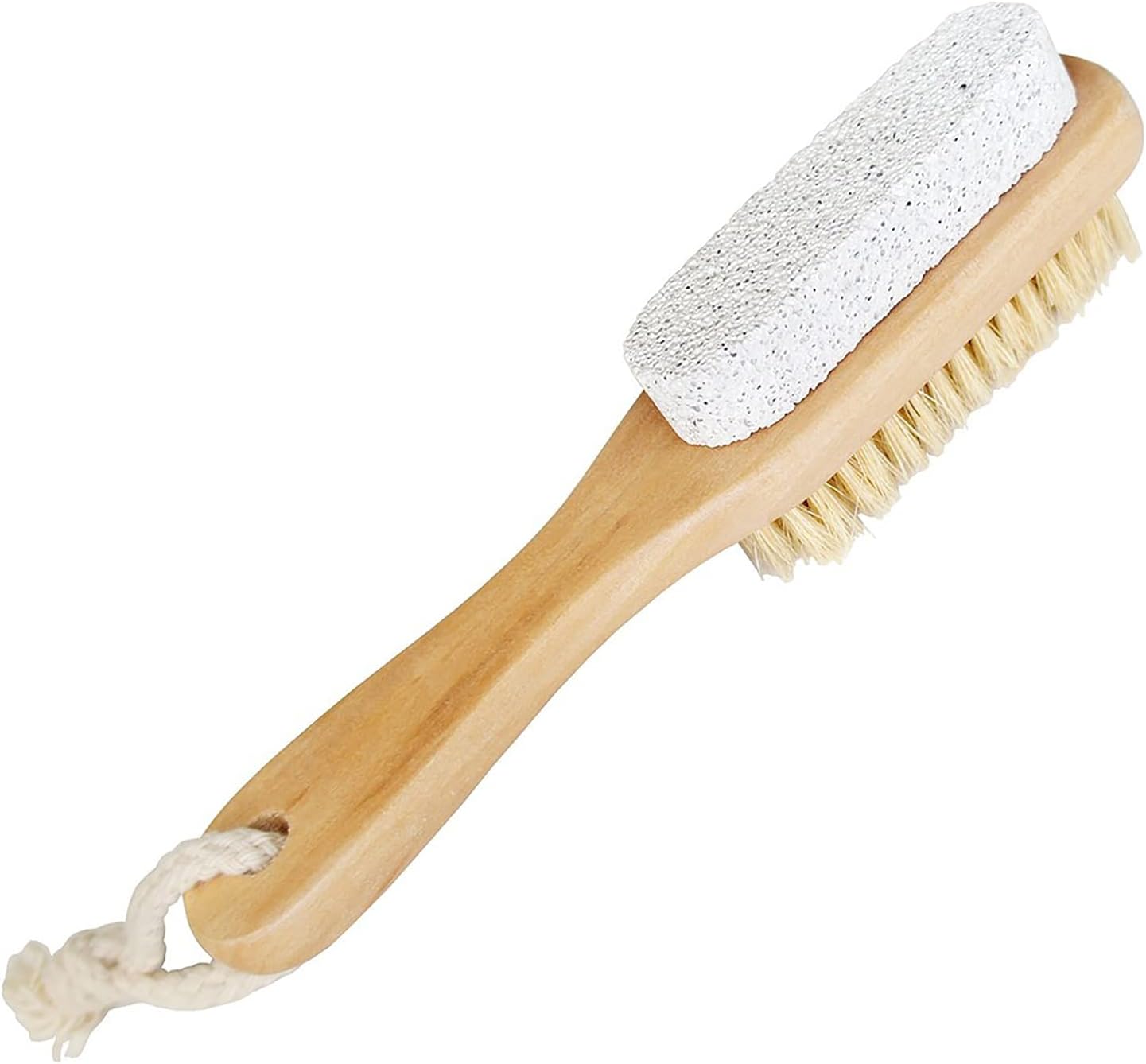Natural Soft Bristle Foot Brush and Pumice Stone Combo with Wooden Handle, Exfoliator Pedicures Calluses Dead Dry Skin Remover Scrubber Scrub Brush for Shower Massage SPA Sauna