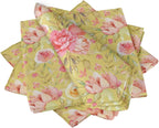 S4Sassy Yellow Leaves & Peony Floral Cotton Napkin Printed Everyday Basic Washable Table Linen 18 x 18(Pack of 6)