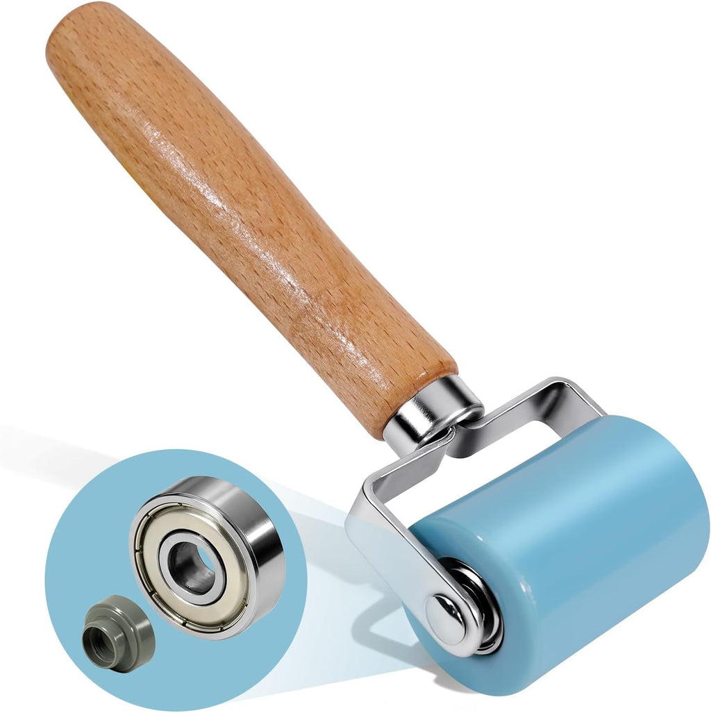 3rd-Gen Sound Deadening Roller, Professional Dual Bearing Hand PU Seam Roller Application Tool with Wood Handle for Car Audio Sound Deadener, Installation Mat, Wallpaper & Vinyl Wrap