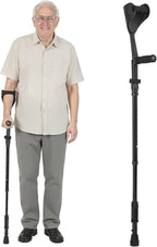 Ergonomic Forearm Crutches Spring Assist Crutches for Adults,Comfortable and Height Adjustable Arm Crutches Forearm with Anti-Slip Base,Walking Crutches with Cuffs, Not a Pair (Black)
