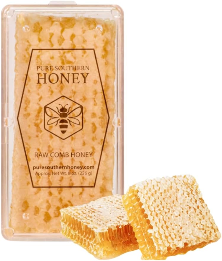 100% Raw Edible Honeycomb by Pure Southern Honey [7 oz] - Authentic, USA - Made - Unheated - Non - GMO, Unsweetened, All-Natural