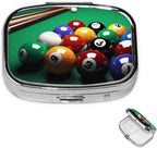 Pill Box 2 Compartment Metal Medicine Pill Organizer Billiards Pill Case for Purse or Pocket Cute Mini Portable Pill Holder Travel Pill Container to Hold Supplements, Vitamins, Fish Oil