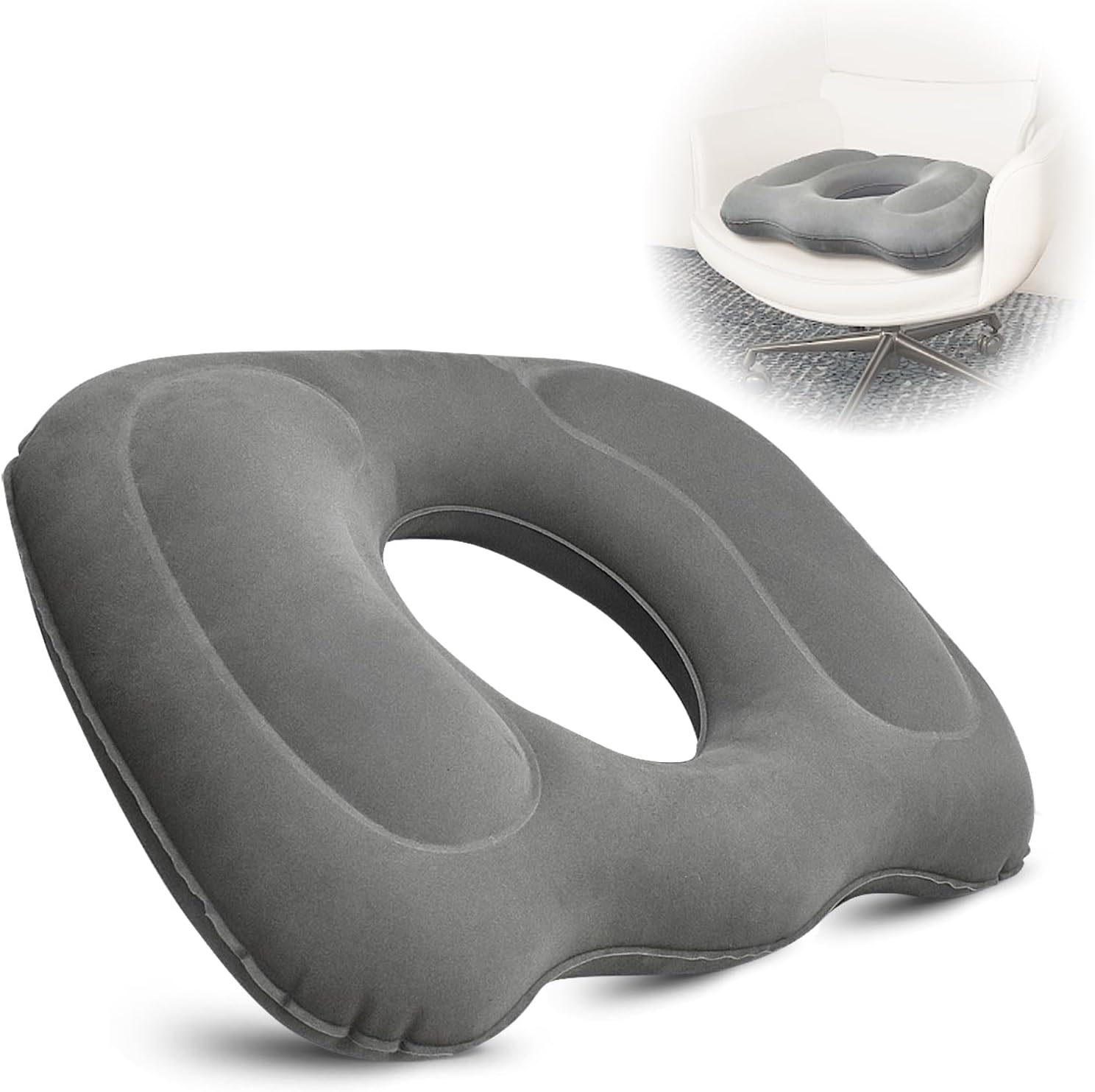 Nevife Inflatable donut cushion for Tailbone Pain Relief-Orthopedic Hemorrhoid & Sciatica Seat Cushion-Coccyx Cushion for Postpartum Pregnancy,Office Chair,Car,Wheelchair&Post-Surgical Recovery (Gray)