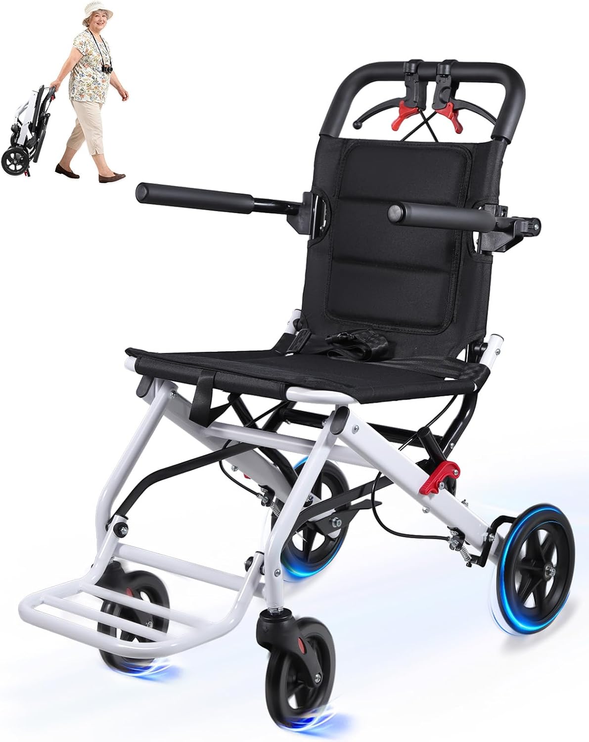 Wheelchairs for Adults Lightweight Foldable – Ultra Lightweight Transport Wheelchair, Portable Folding Transfer Chair for Seniors, Adolescents and Children, Narrow Wheelchair for Tight Spaces & Travel