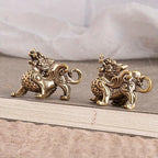 2pcs Feng Shui Kylin Statue, Brass Prosperity Figurine Animal Wealth Decor for Home Office Attract Money Good Luck Sculpture Decoration