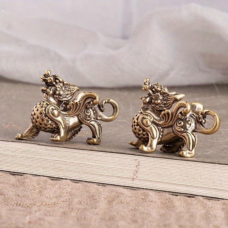 2pcs Feng Shui Kylin Statue, Brass Prosperity Figurine Animal Wealth Decor for Home Office Attract Money Good Luck Sculpture Decoration