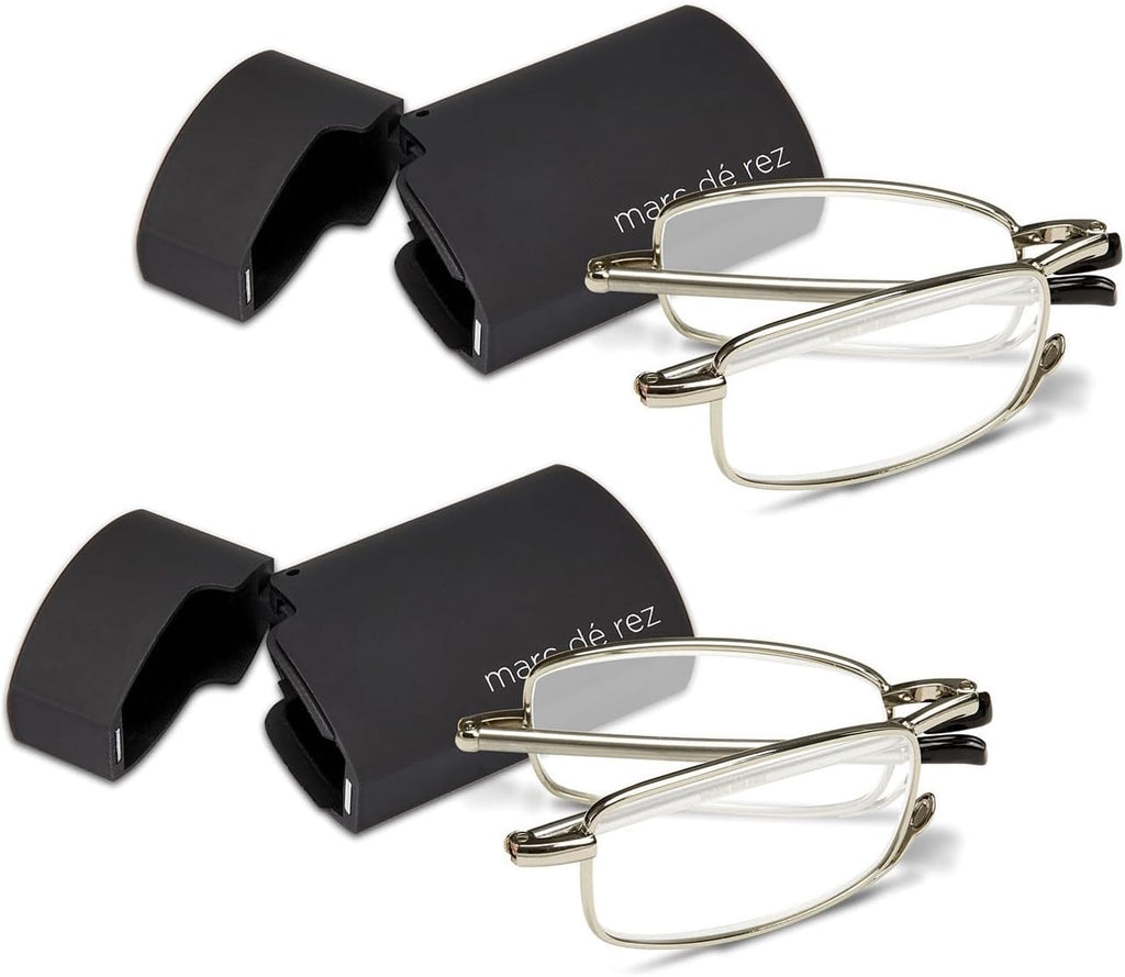 Hard Case Folding Reading Glasses – Compact Pocket Size Spring Hinge Readers for Men & Women – Foldable Eyeglasses
