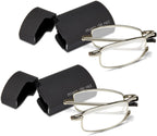 Hard Case Folding Reading Glasses – Compact Pocket Size Spring Hinge Readers for Men & Women – Foldable Eyeglasses