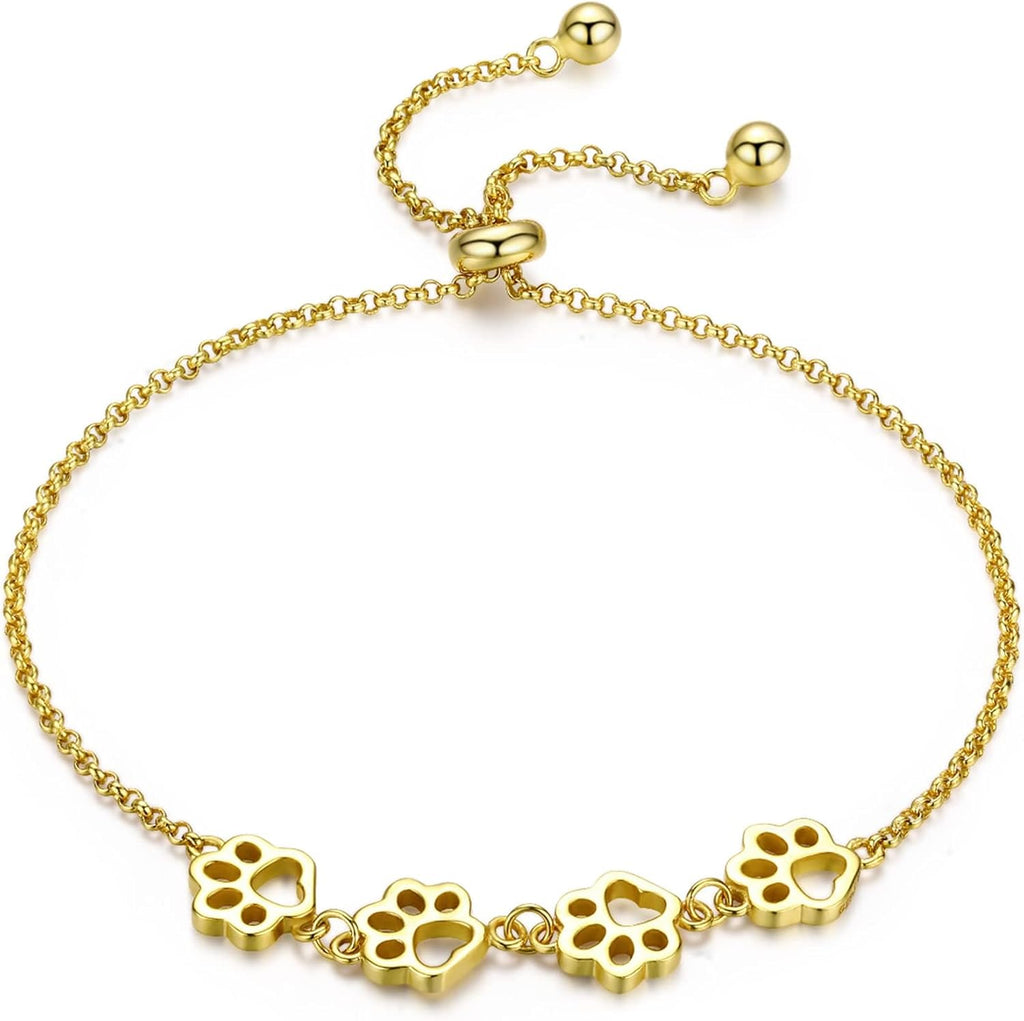 BISAER 925 Sterling Silver Paw Print Charm Bracelet for Women Cute Cat Dog Paw Bracelet Adjustable Slider Bracelet for Dog Pet Lover Jewelry Gifts