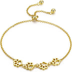 BISAER 925 Sterling Silver Paw Print Charm Bracelet for Women Cute Cat Dog Paw Bracelet Adjustable Slider Bracelet for Dog Pet Lover Jewelry Gifts