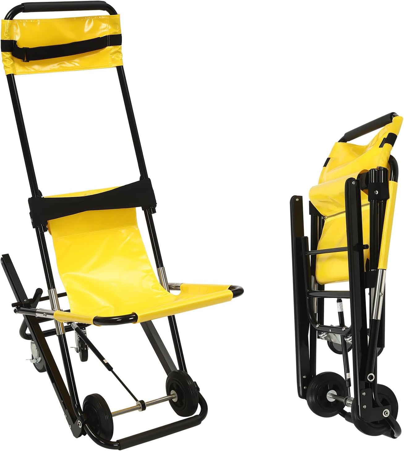 Folding Stair Chair with Wheels, 350LBS Capacity Emergency Evacuation Chair with Safety Belts, Portable Transport Stretcher for Home, Hospital, Public Spaces to Assist Moving Elderly, Yellow & Black