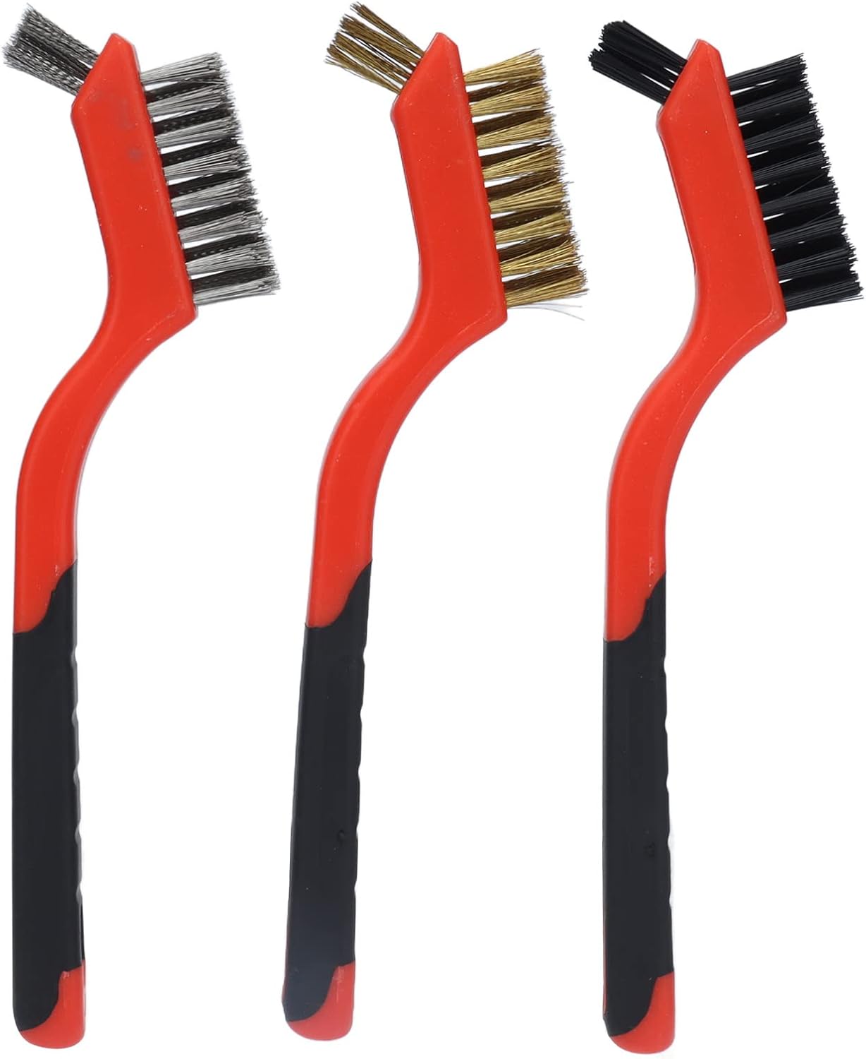 Tyenaza 3Pcs Wire Brass Brush Set, Stainless Steel Bristles with Curved Handle Grip for Kitchen Gas Stove Range Hood