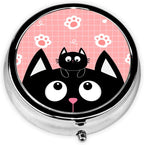 Cute Cat Pill Box 3 Compartment Small Pill Case,Portable for Pocket or Purse Pill Organizer Pill Container Holder with Mirror to Hold Vitamins, Medication, Fish Oil and Supplements