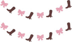 2 Strands Boots or Bows Gender Reveal Banner Paper Garland Dessert Bar Bunting Cow Girl Werstern Theme Party Backdrops Decorations - Brown and Pink