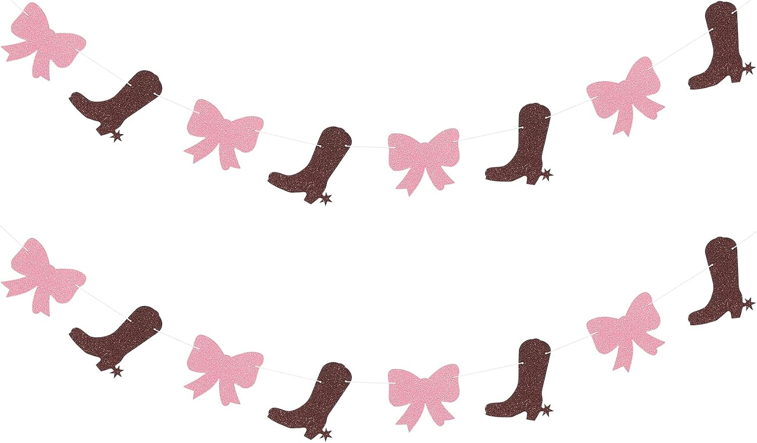 2 Strands Boots or Bows Gender Reveal Banner Paper Garland Dessert Bar Bunting Cow Girl Werstern Theme Party Backdrops Decorations - Brown and Pink