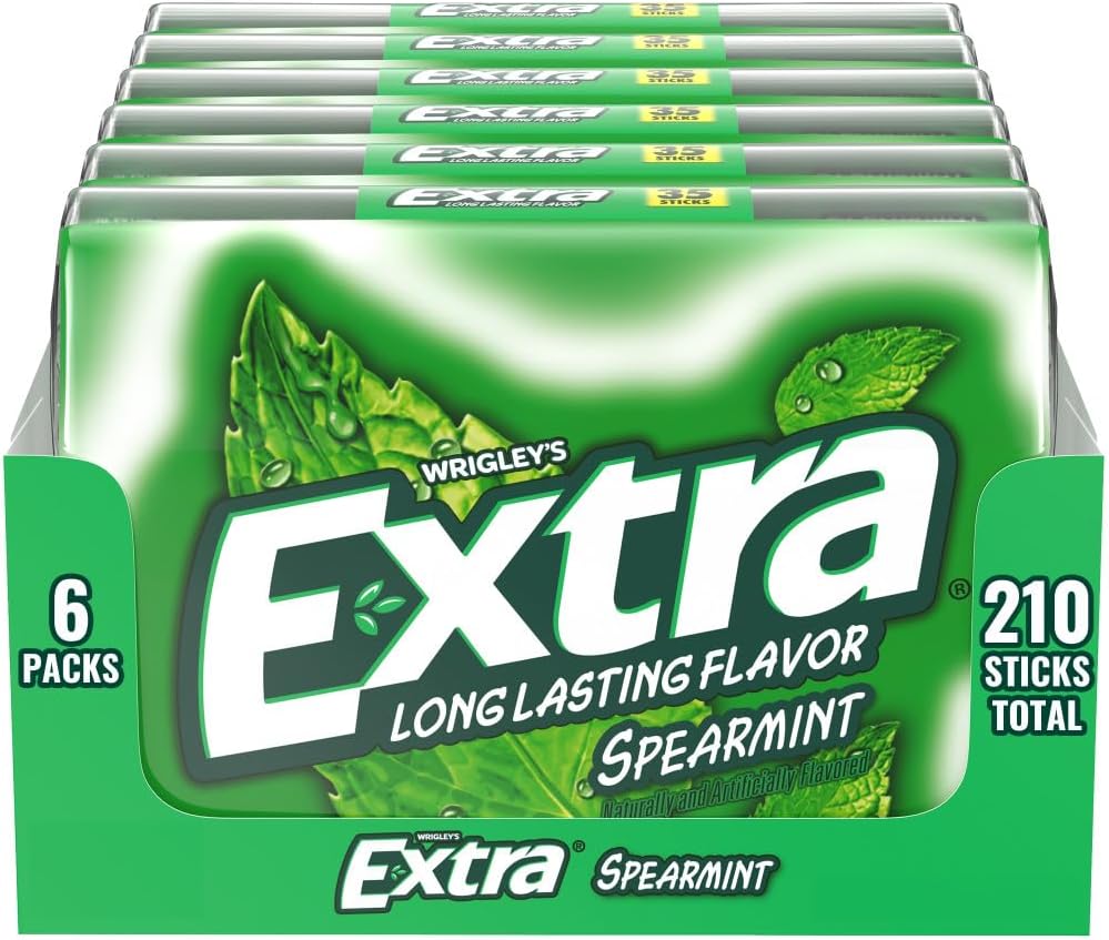 EXTRA Spearmint Sugar Free Chewing Gum Packs Bulk, 35 Sticks (6 Bulk Gum Packs)