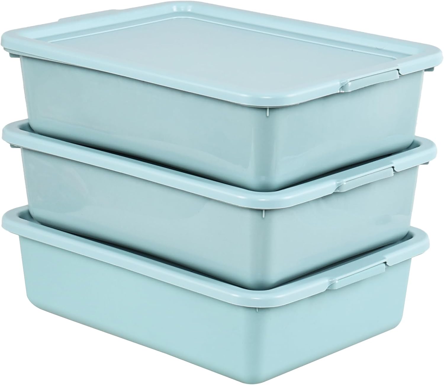 Cand 13 L Commercial Bus Tub with Lid, 3-Pack Plastic Wash Tub Basin, Mint Green