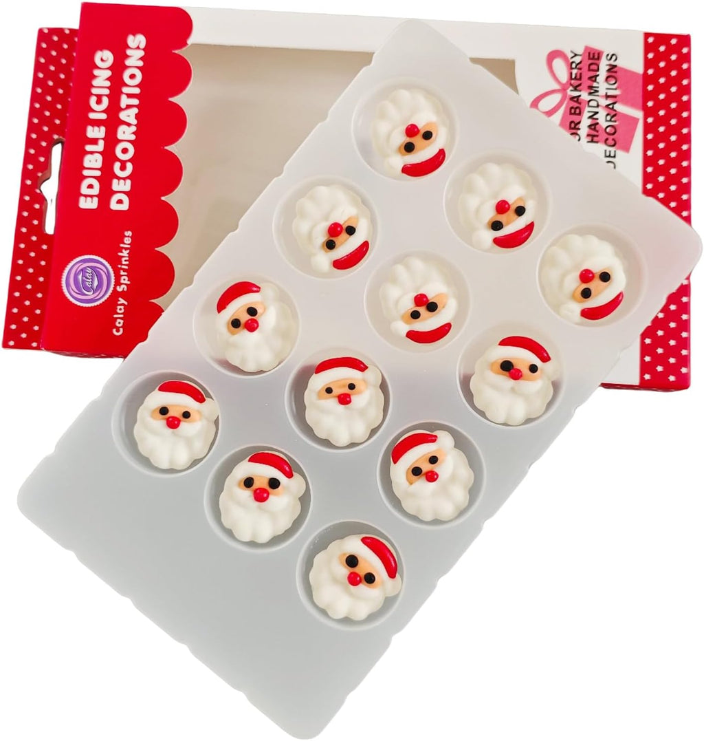 Edible Christmas Themed Sugar 12 pcs Santa Claus cake decorations, cupcake toppers, perfect Icing Cookies decro for Xmas Gingerbread House, Macaron and Cakecicles Decorating