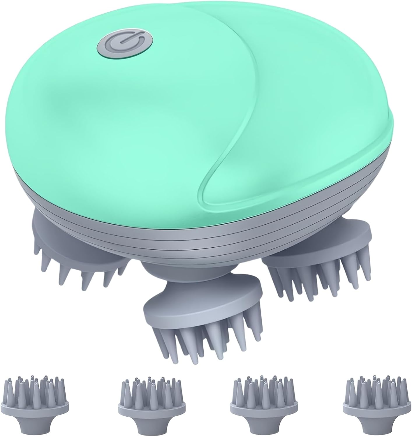 Electric Scalp Massager for Men Women, Handheld Cat Dog Pet Head Massager with 4 Massage Heads, 3 Speeds, Waterproof, for Hair Growth, Soothing Muscles Joints, Stress Relax(Green)