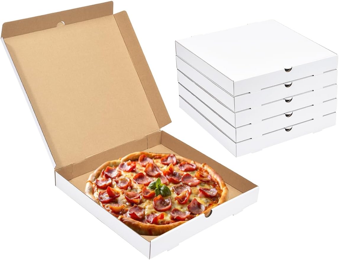 JJO 14X14X2 Inch 10 Pack Corrugated Pizza Boxes,Heavy Duty Cardboard Pizza Boxes,Disposable White Boxes for Cookie,Pies,Party Favors and Crafts