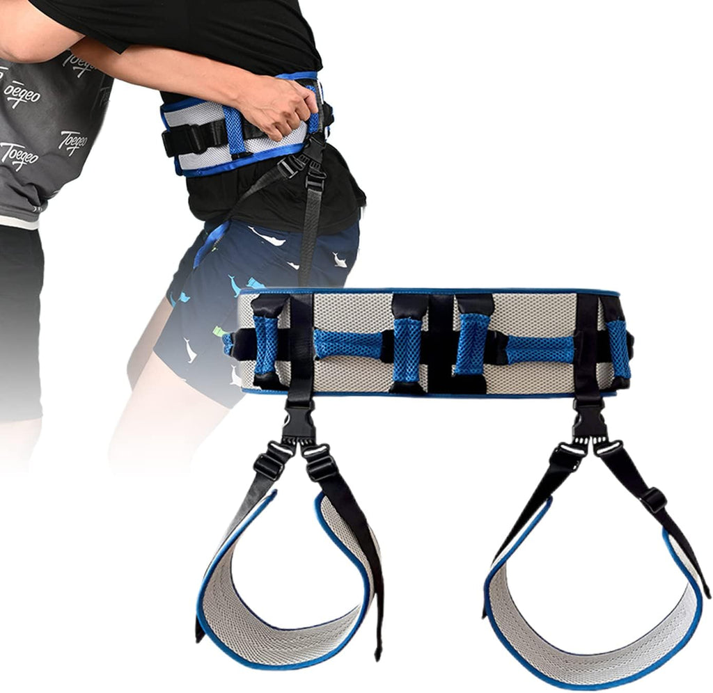 Lmaray Transfer Belt with Leg Loops and 10 Padded Handles, Medical Gait Belt Walking Assistive Device with Quick Release Metal Buckle for Elderly, Seniors and Physical Therapy - 54 Inch