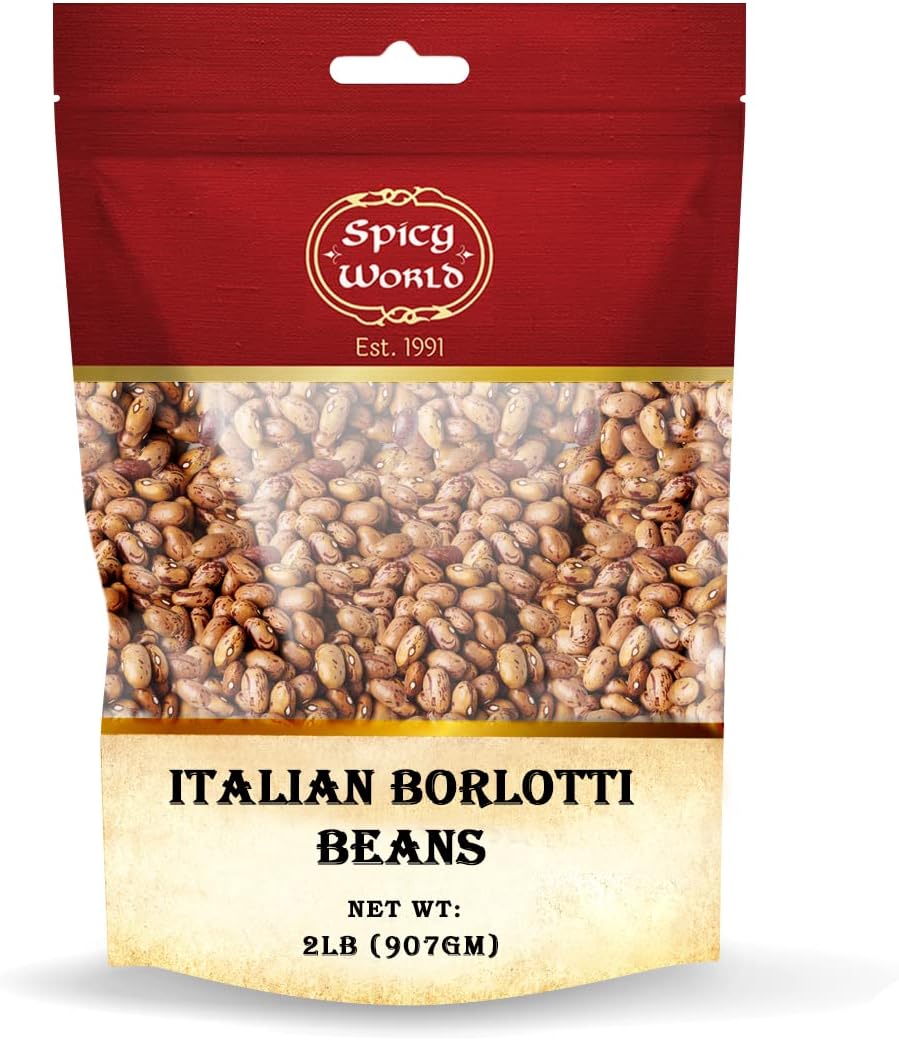 Spicy World Italian Borlotti Beans 2 Pound Bag - Product of Italy - All Natural - Cranberry Beans, Italian Kidney Bean