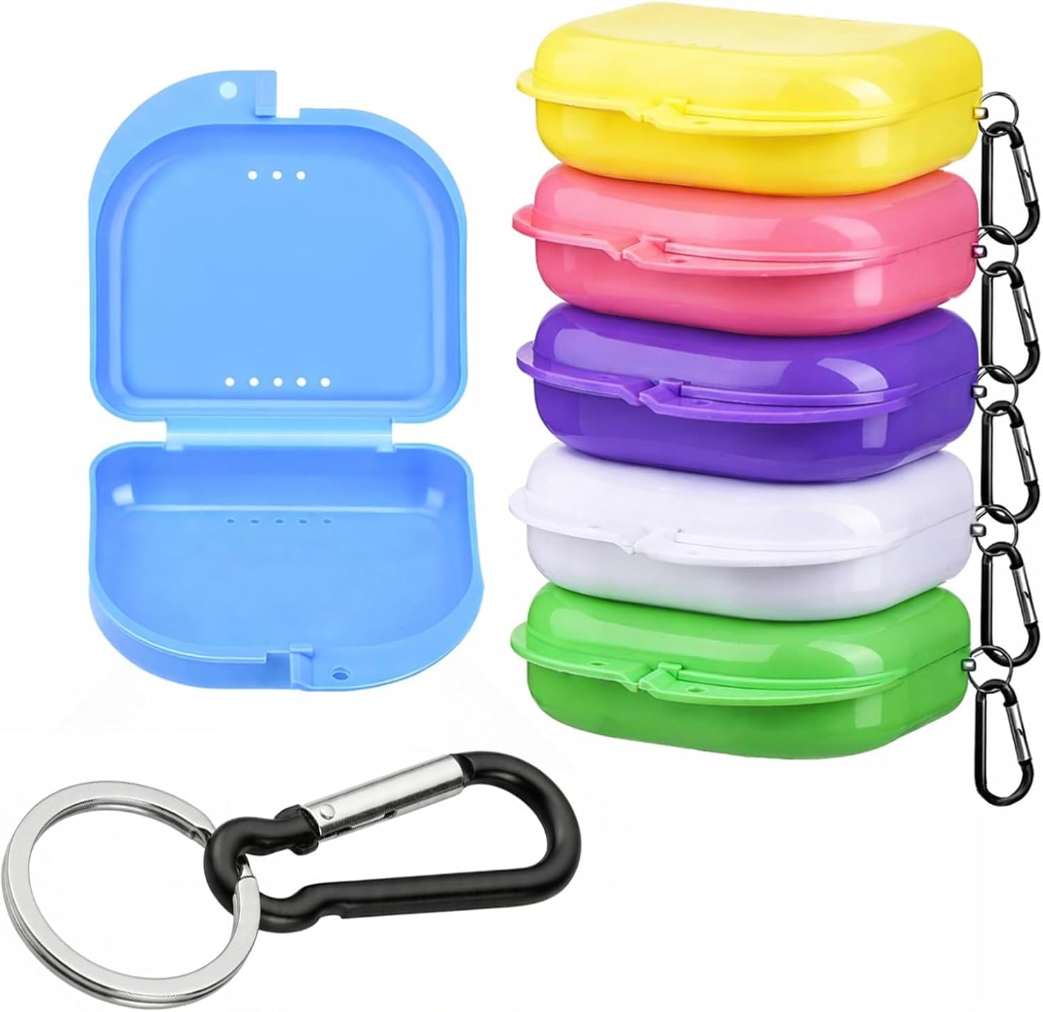 6 Pack Multicolor Retainer Case with Dual Vent Holes, Denture & Mouth Guard Case, Orthodontic Storage Box for Travel, Home, Office,Teens & Adults