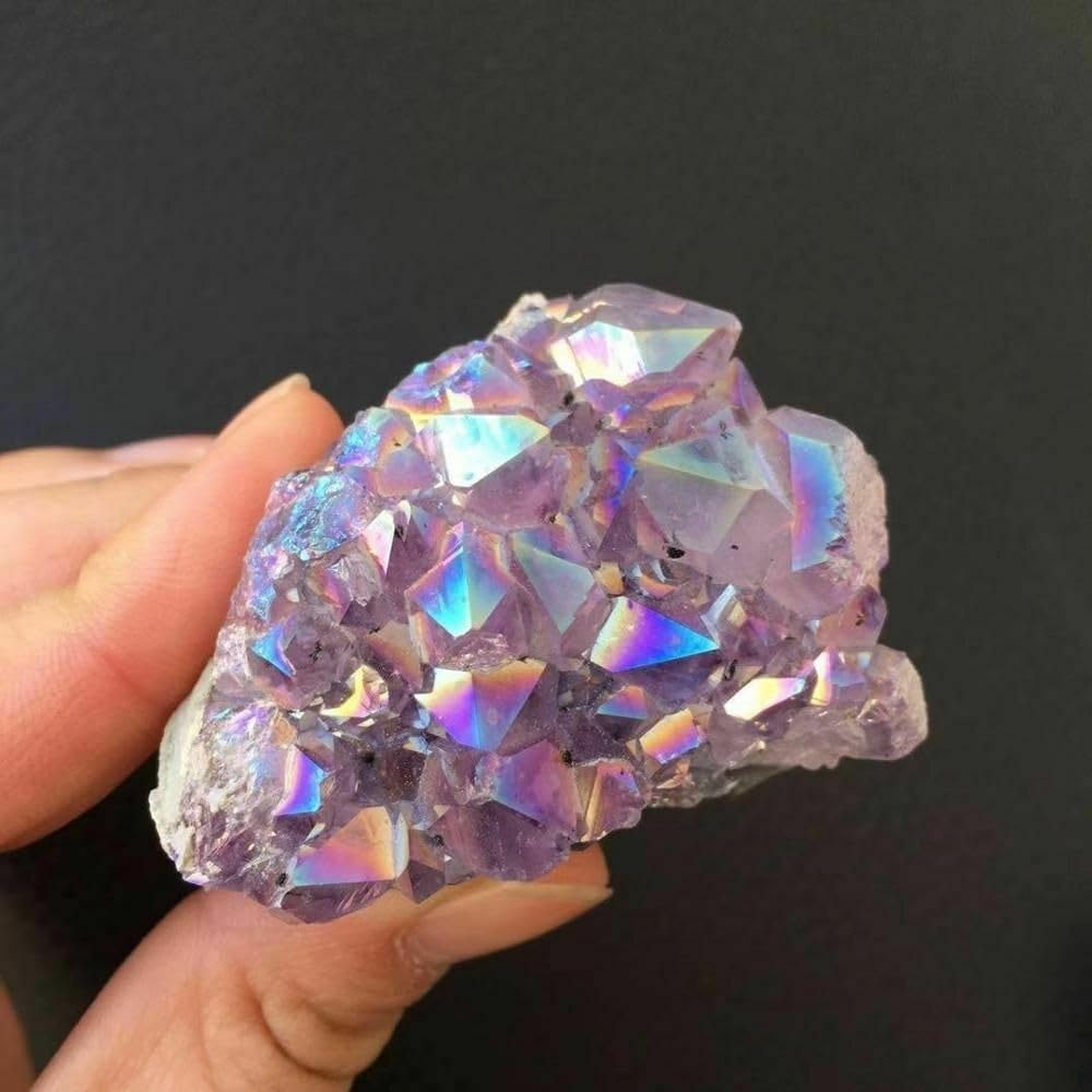 Rainbow Angel Halo Crazy Amethyst Cluster Quartz Crystal Rough Plagioclase Gift Ornaments (Size : 900-950g)