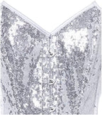 Daisy corsets Women's White/Silver Sequin Pointed Top Steel Boned Corset