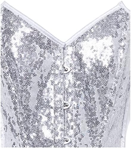 Daisy corsets Women's White/Silver Sequin Pointed Top Steel Boned Corset