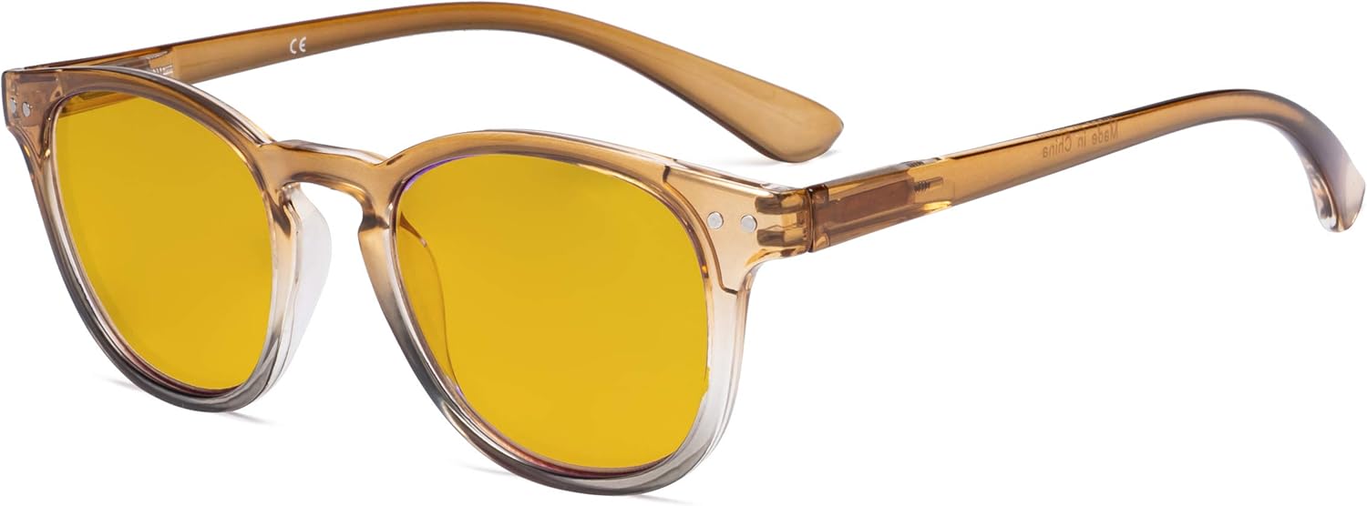 Eyekepper Ladies Blue Light Blocking Reading Glasses with Amber Tinted Filter Lens - Gradient Frame Computer Readers Women - Brown-Clear Frame +2.00