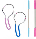 Facial Hair Remover Manual Epilator with Handle, 4 Pcs, Pink and Blue