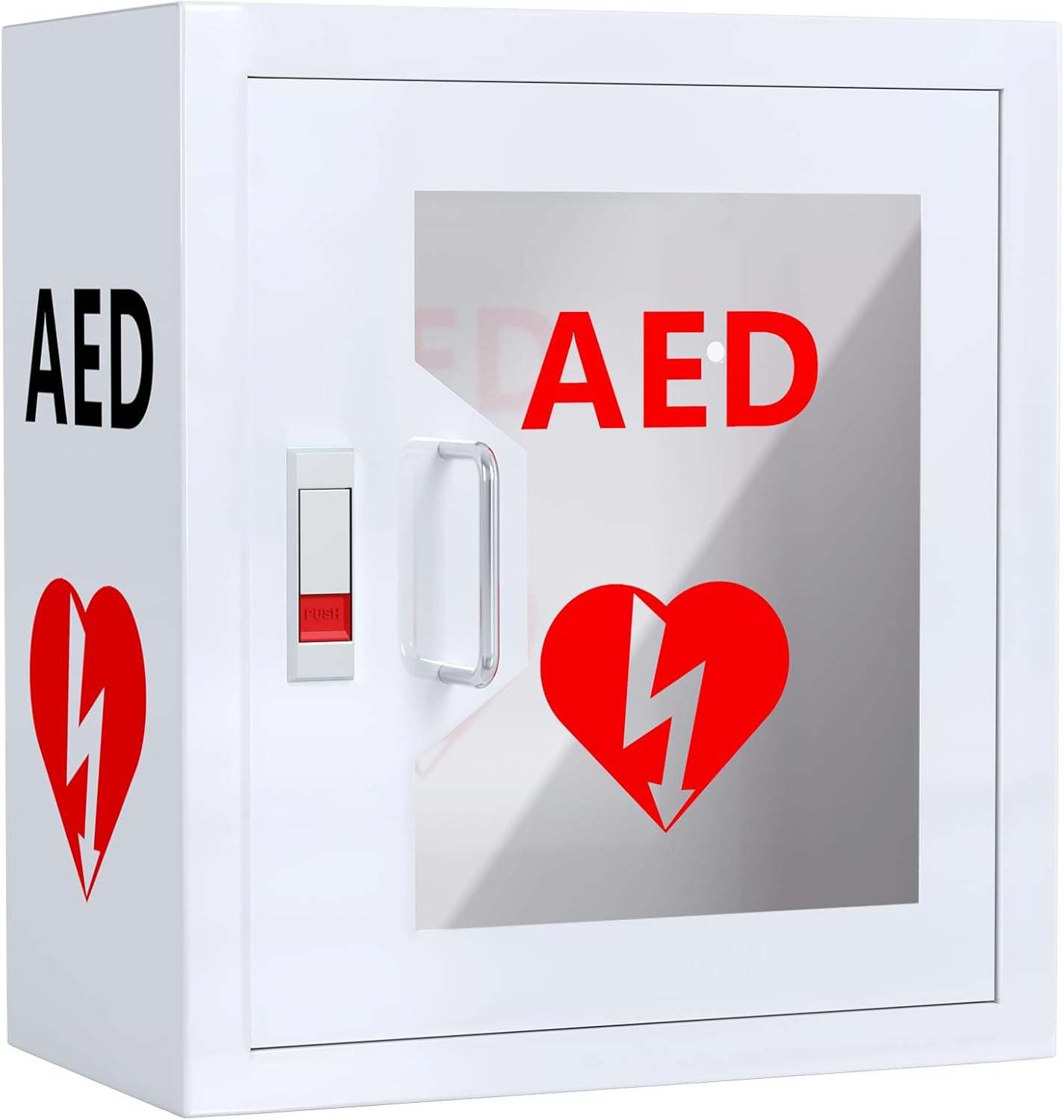 NLShan Wall-Mounted AED Cabinet, Metal Steel Plate Storage Cabinet with Snap Lock, Fits All Brands Cardiac Science, 14.2 x 7.8 x 15.7 Inch