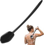 Redfly Silicone Back Scrubber for Shower Brush, 17 inch Long Handled Silicone Body Scrubber for Men & Women, Double Sided Shower Scrubber for Body Brush Exfoliator and Massage, Black