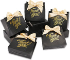 KPOSIYA Small Gift Bags, 100 Pack Small Thank You Bags 4.5x1.8x3.9 Inches Party Favor Bag Black Paper Candy Bag with Bow Ribbon,Mini Gift Boxes for Wedding Baby Shower Birthday Bridal Business Party Supplies (Black)