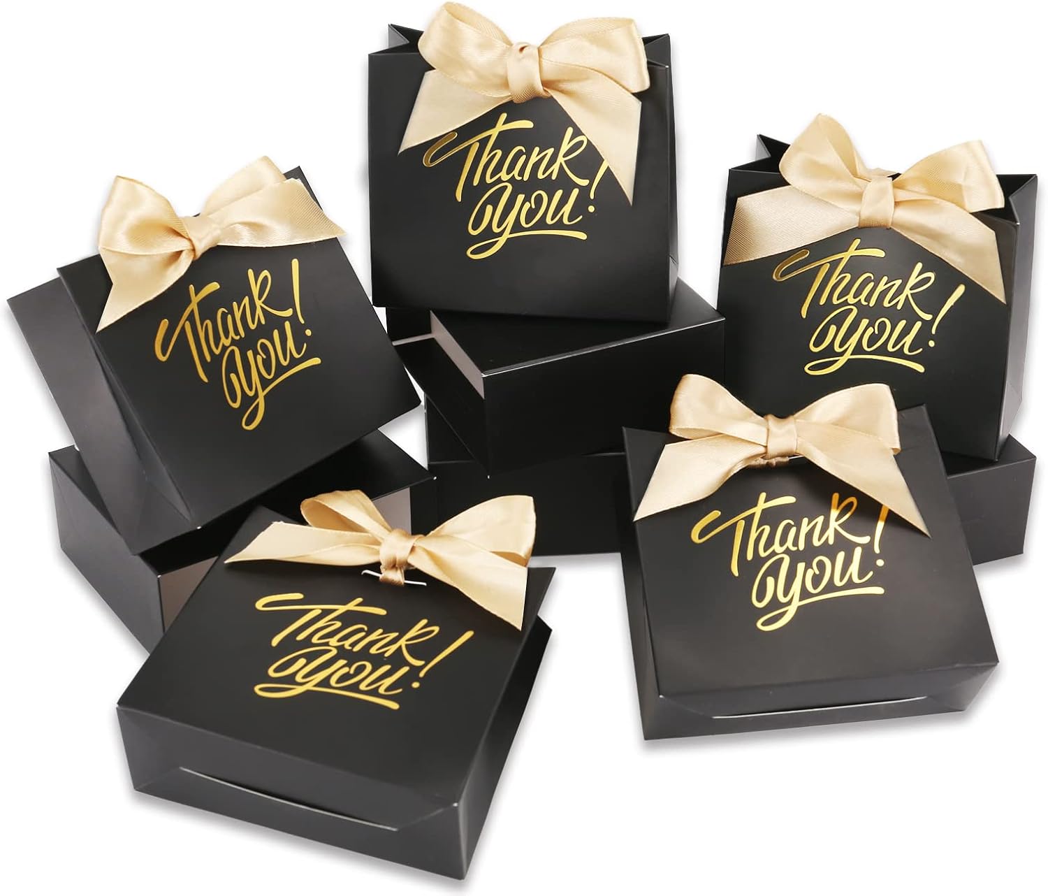 KPOSIYA Small Gift Bags, 100 Pack Small Thank You Bags 4.5x1.8x3.9 Inches Party Favor Bag Black Paper Candy Bag with Bow Ribbon,Mini Gift Boxes for Wedding Baby Shower Birthday Bridal Business Party Supplies (Black)