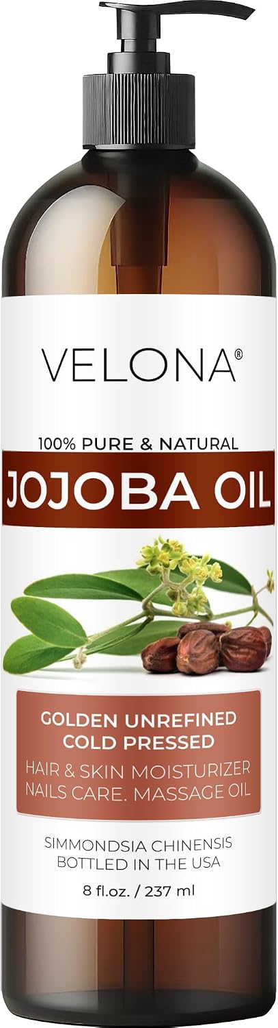 velona Jojoba Oil - 8 Fl Oz (With Pump) | 100% Pure and Natural | Golden, Unrefined, Cold Pressed, Hexane Free | Moisturizing Face, Hair, Body, Skin Care