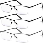 3 Pack Blue Light Blocking Reading Glasses for Men, Stylish Half Frame Metal Computer Readers, Lightweight Spring Hinge Eyeglasses Anti Eyestrain/Glare/UV (2PCS Black+1PCS Gray,+2.5)