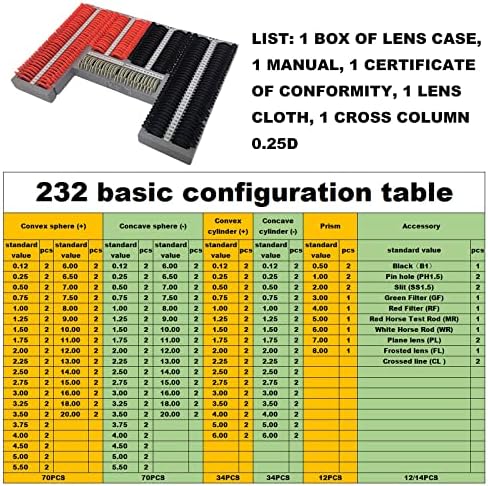 Optical Trial Lens Set Plastic Rim PU Case Optical Equipments Trial Lens Set Illuminated with 232Pcs Lenses with Dia 26 Mm(Color:Black,Size:232pcs)