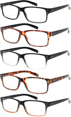 NORPERWIS Reading Glasses 5 Pairs Quality Readers Spring Hinge Glasses for Reading for Men and Women (5 Pack Mix Color, 1.50)
