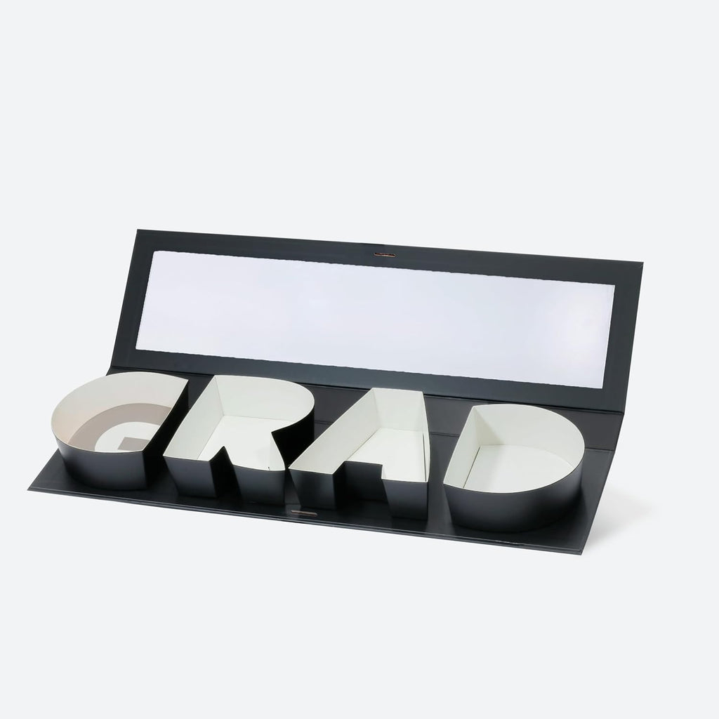 Geoto 21.1"x6"x2" Black/White/Navy Blue Creative Gift Packaging Idea Fillable GRAD Letter Shaped Gift Boxes Wrapping Basket Packaging Boxes(Black with Window)