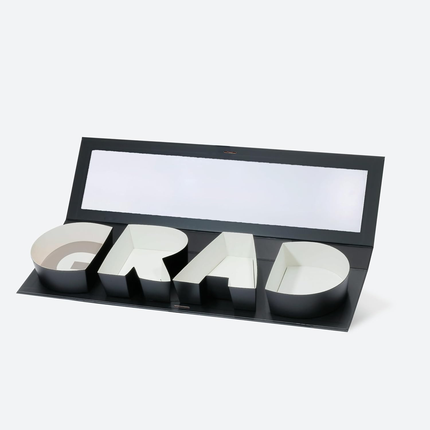 Geoto 21.1"x6"x2" Black/White/Navy Blue Creative Gift Packaging Idea Fillable GRAD Letter Shaped Gift Boxes Wrapping Basket Packaging Boxes(Black with Window)