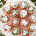 36PCS Edible Merry Christmas Cupcake Toppers Wafer Paper Holly Jolly Cupcake Toppers Holly Leaves Berry Cake Picks for Christmas Theme Party Baby Shower Birthday Supplies