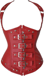 Women's Steampunk Faux Leather Bustier Halter Shoulder Straps Underbust Corset Top