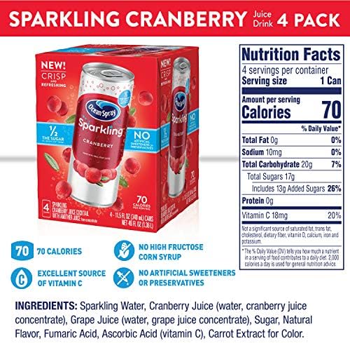Ocean Spray® Sparkling Cranberry Juice Drink, 11.5 Fl Oz Cans, 4 Count (Pack of 6)