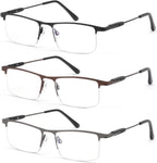 3 Pack Blue Light Reading Glasses for Men & Women, Semi-Rimless Lightweight Metal Readers, Spring Hinge Eyeglasses